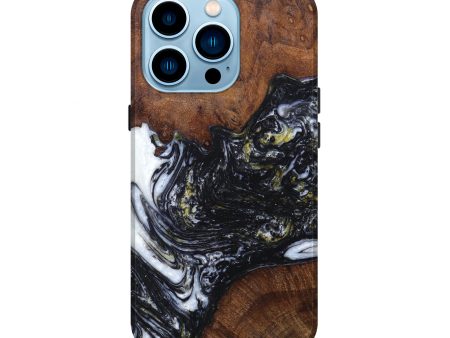 iPhone 14 Pro Wood+Resin Live Edge Phone Case - Tea (Black & White, 626350) Hot on Sale