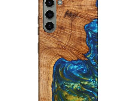 Galaxy S23 Plus Wood+Resin Live Edge Phone Case - Inez (Teal & Gold, 625768) Discount