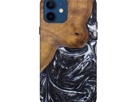 iPhone 12 Wood+Resin Live Edge Phone Case - Rodney (Black & White, 627225) Cheap