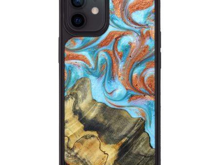 iPhone 12 Wood+Resin Phone Case - Nash (Teal & Gold, 625573) Fashion