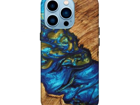 iPhone 14 Pro Wood+Resin Live Edge Phone Case - Rosalee (Teal & Gold, 628678) Online