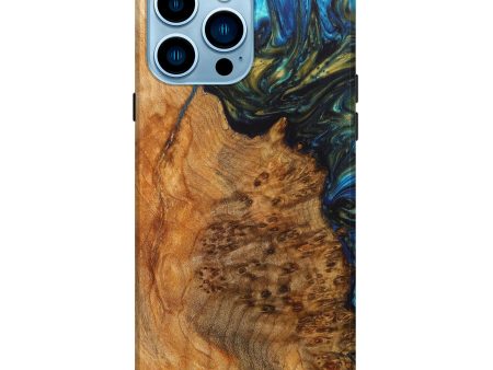 iPhone 14 Pro Max Wood+Resin Live Edge Phone Case - Alena (Teal & Gold, 626903) Discount