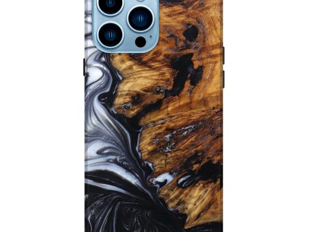 iPhone 14 Pro Max Wood+Resin Live Edge Phone Case - Therese (Black & White, 628358) Online Sale